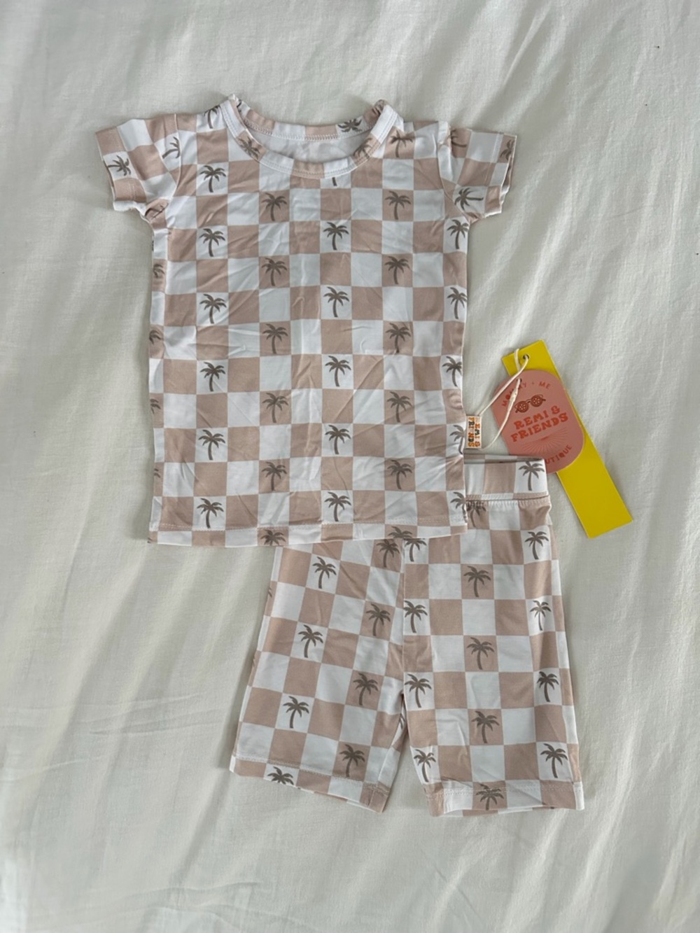 Remi‎ & Friends Shorts Set - Bamboo, Checkered, Tropical, Palm Tree, Neutral